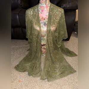Mesh Embroidered Kimono olive green one size NWT